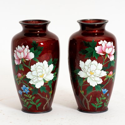 Lot 315 - Pair of Red Enamel Vases