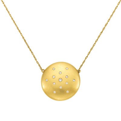 Lot 1037 - Gold and Diamond Disc Pendant-Necklace