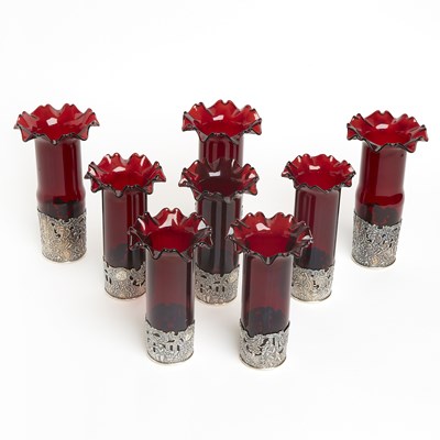 Lot 665 - Group of Eight American Sterling Silver Ruby Glass Vases