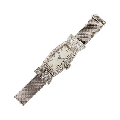 Lot 2257 - Platinum, White Gold and Diamond Wristwatch