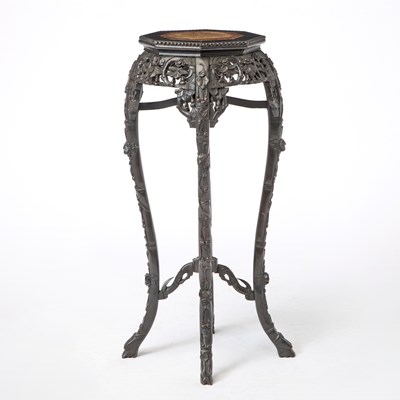 Lot 220 - Chinese Carved Hardwood Octagonal Top Plant Stand