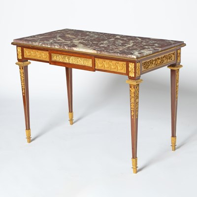 Lot 160 - Louis XVI Style Gilt-Bronze Mounted Mahogany Marble Top Table