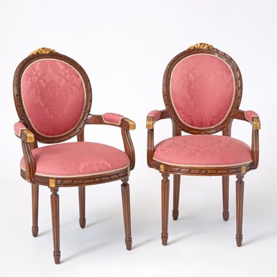 Lot 310 - Set of Ten Louis XVI Style Parcel-Gilt Mahogany Armchairs