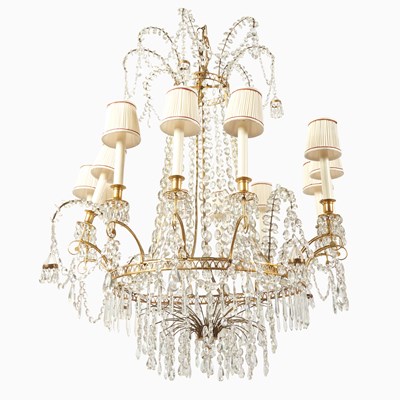 Lot 604 - Neoclassical Bronze and Glass Twelve-Light Chandelier