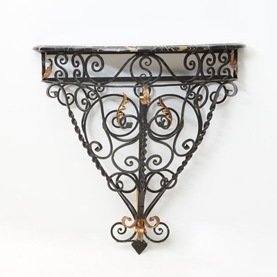 Lot 395 - Assembled Marble and Wrought Iron Console