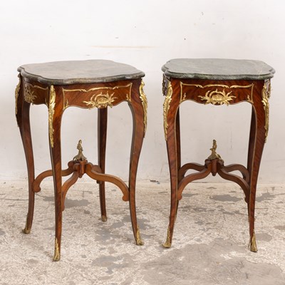 Lot 14 - Pair of Louis XV Style Gilt-Bronze Mounted Mahogany Occasional Tables