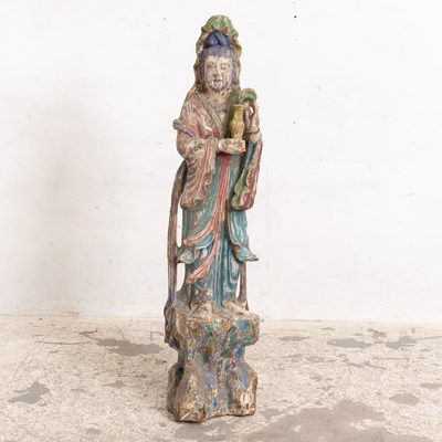 Lot 11 - Chinese Polychrome Decorated Wood Bodhisattva