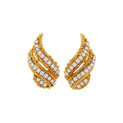 Lot 1150 - Pair of Two-Color Gold and Diamond Earclips