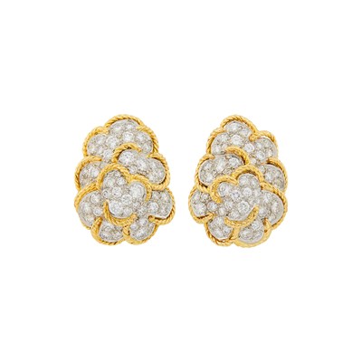 Lot 1166 - Pair of Gold, Platinum and Diamond Earclips