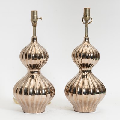 Lot 24 - Pair of Silver Lustre Ceramic Table Lamps