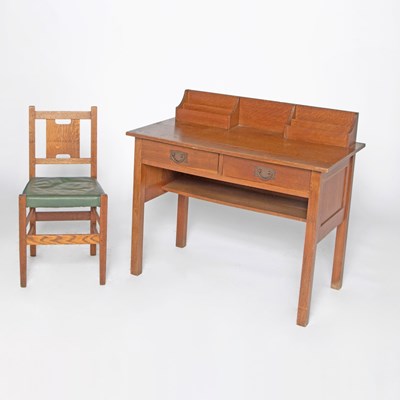 Lot 351 - Gustav Stickley Oak Desk and an Upholstered Oak Side Chair