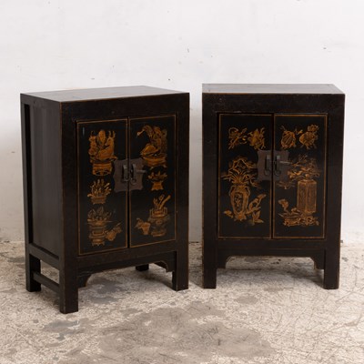 Lot 62 - Pair of Chinese Gilt and Black Lacquer Cabinets