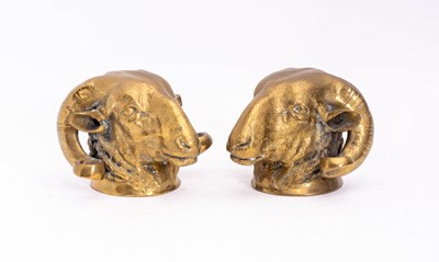 Lot 306 - Pair of Brass Ram's Heads