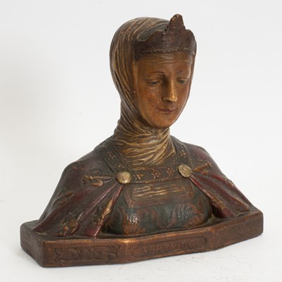 Lot 128 - Carved and Polychromed Wood Bust of a Woman