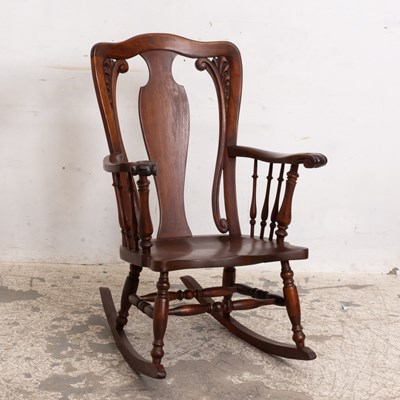 Lot 69 - Art Nouveau Style Walnut Stained Rocking Chair