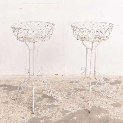 Lot 89 - Victorian Style Pair of White Painted Metal Plant Stands