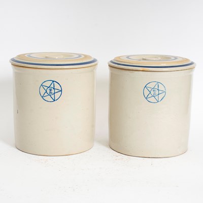 Lot 326 - Pair of Salt Glazed Ceramic Lidded Jars