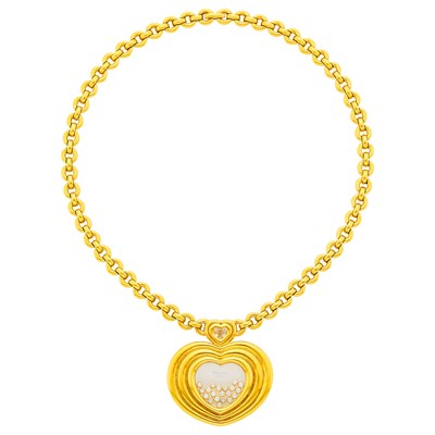 Lot Chopard Gold and Diamond 'Happy Diamond' Heart Pendant-Necklace