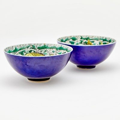 Lot 101 - A Pair of Chinese Blue Glazed Porcelain Bowls