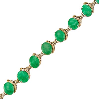 Lot 2402 - Gold, Silver and Jade Bracelet