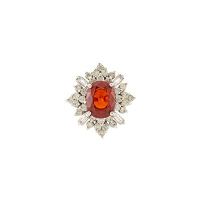 Lot 2288 - White Gold, Diamond and Orange Garnet Ring