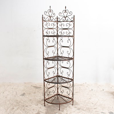 Lot 336 - Wrought Iron Corner Bakers Rack