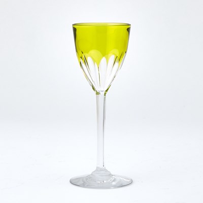 Lot 578 - Assembled Set of Ten Baccarat Cut Glass "Genova" Pattern Chartreuse Overlay Rhine Wine Glasses