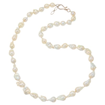 Lot 2287 - Long Baroque Cultured Pearl Necklace with Silver Clasp