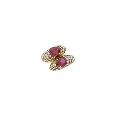 Lot 1097 - Gold, Ruby and Diamond Crossover Ring