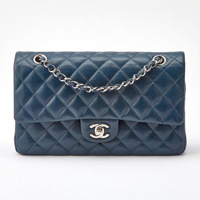 Lot 1216 - Chanel Teal Caviar Leather Double Flap Bag