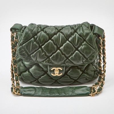 Lot 1214 - Chanel Green Lambskin Quilted Leather Flap Bag