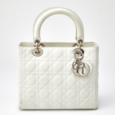 Lot 1206 - Christian Dior White Leather 'Lady Dior' Bag