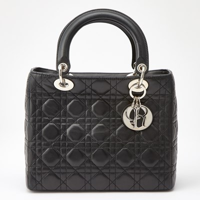 Lot 1207 - Christian Dior Black Leather 'Lady Dior' Bag