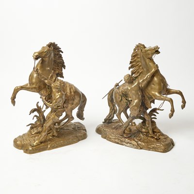 Lot 315 - Pair of Patinated Bronze Equestrian Groups of Marly Horses and Attendants