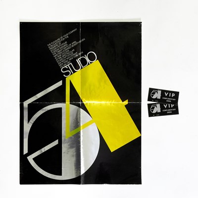 Lot 48 - The poster-sized invitation to the opening of Studio 54 with drink tickets!