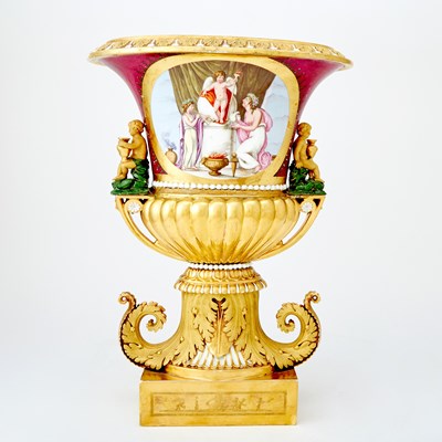 Lot 635 - Paris Porcelain Empire Style Hand-Painted Gold-Ground Vase