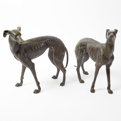 Lot 630 - Pair of Patinated Bronze Models of Greyhounds