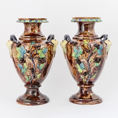 Lot 215 - Pair of Palissy Style School of Paris Vases