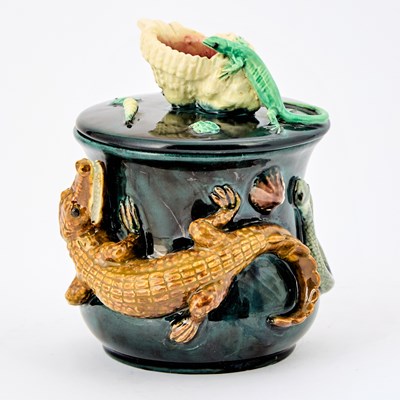 Lot 204 - Thomas Sergent Palissy Style Trompe L’Oeil Tobacco Jar and Cover