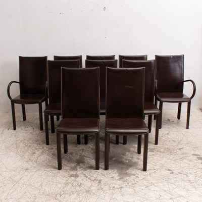 Lot 198 - Set of Ten Modern Leather Dinning Chairs