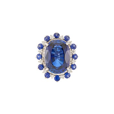 Lot 2294 - White Gold, Synthetic Sapphire, Sapphire and Diamond Ring