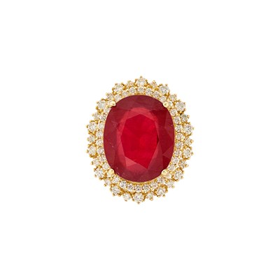 Lot 2374 - Gold, Glass-Filled Ruby and Diamond Ring