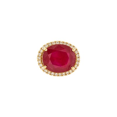 Lot 2365 - Gold, Glass-Filled Ruby and Diamond Ring