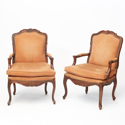 Lot 281 - Pair of Louis XV Style Stained Wood Fauteuils à la Reine