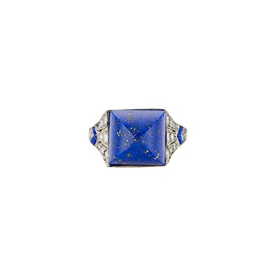 Lot 1120 - White Gold, Lapis and Diamond Ring