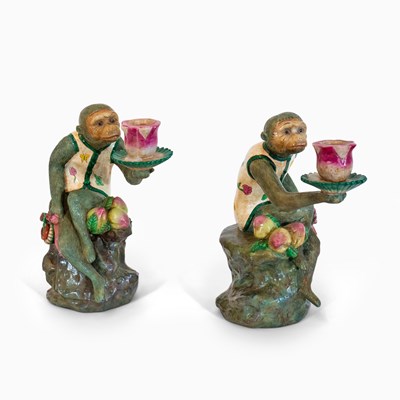 Lot 6 - Pair of Ceramic Monkey-Form Candlesticks