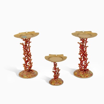 Lot 5 - Three Enameled Metal Coral-Form Candlestands