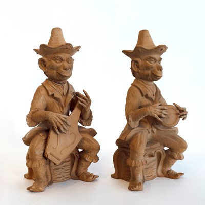 Lot 487 - Pair of Molded Terracotta Figures of Monkey Musicians