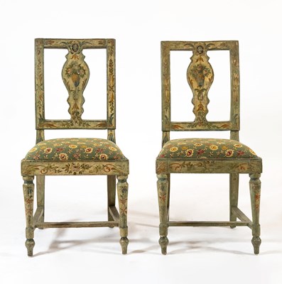 Lot 275 - Pair of Italian Neoclassical Painted Side Chairs