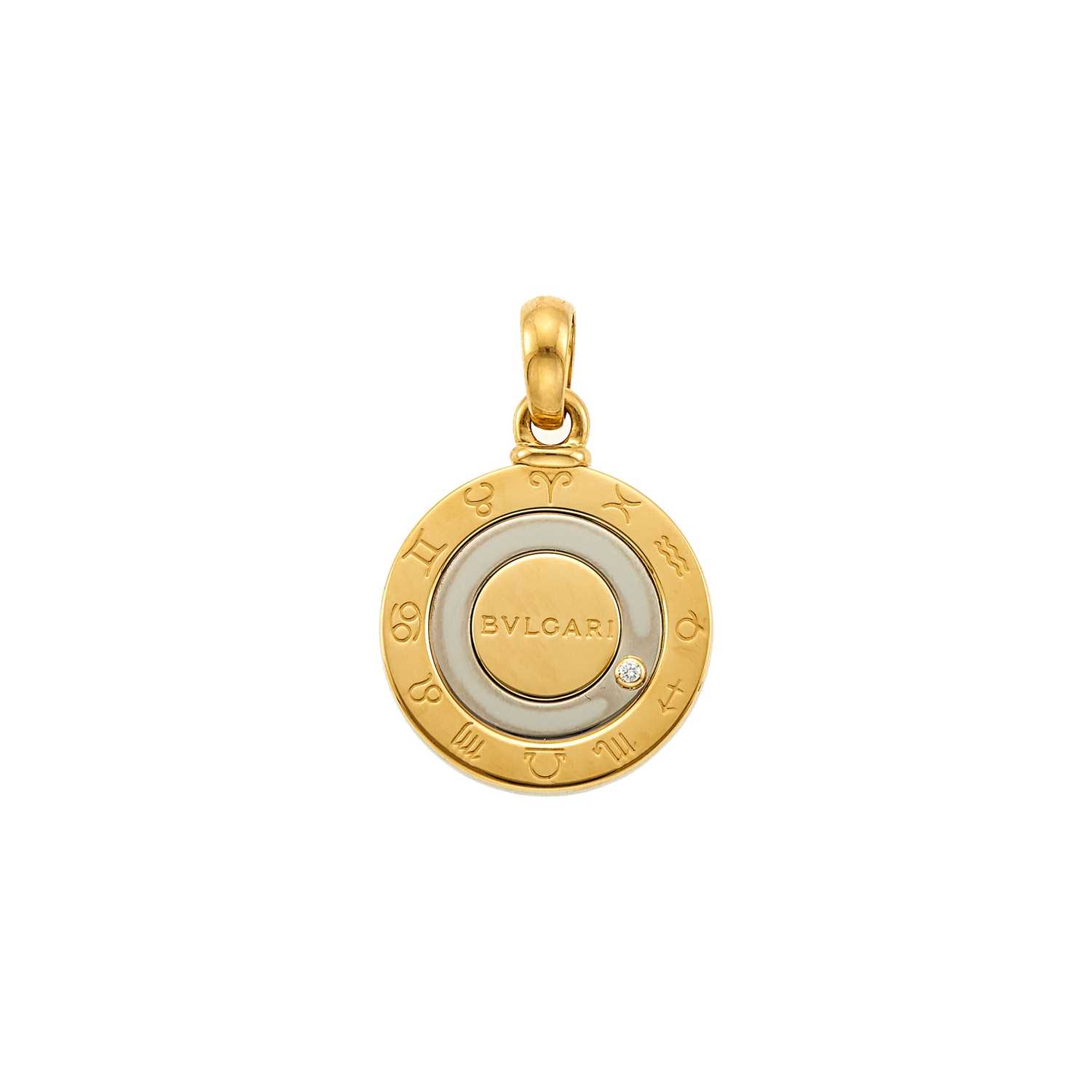 Lot 1004 - Bulgari Gold, Stainless Steel and Diamond 'Zodiac' Pendant